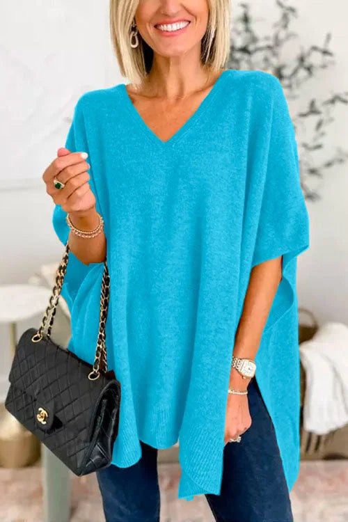 Jessica - Effen poncho-trui met V-hals, losse pasvorm en stijlvolle snit