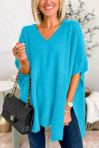 Jessica - Effen poncho-trui met V-hals, losse pasvorm en stijlvolle snit