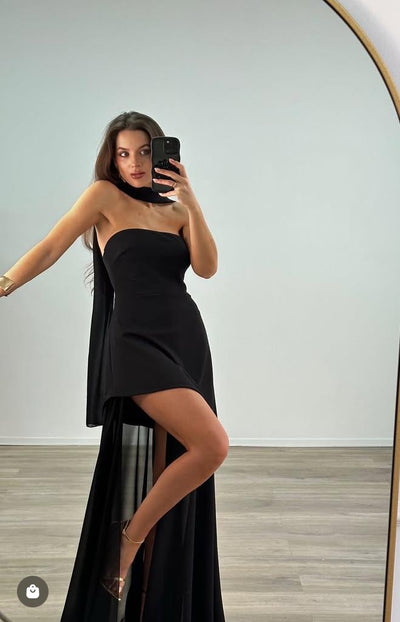 Strapless jurk met dubbele rok en een elegante uitstraling