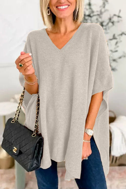 Jessica - Effen poncho-trui met V-hals, losse pasvorm en stijlvolle snit