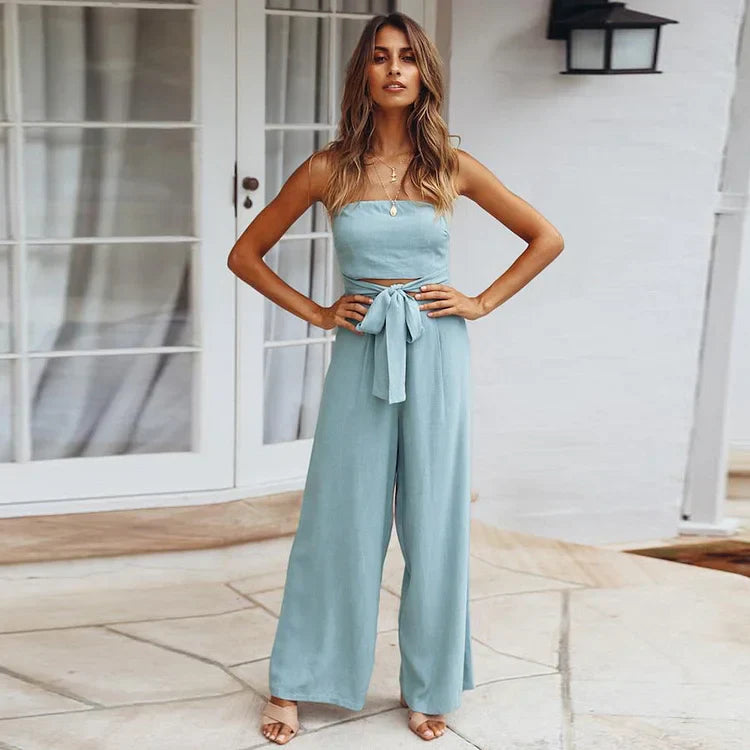 Elegante dames jumpsuit met bandloos ontwerp en wijde broekspijpen