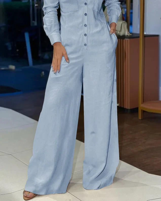 Angela - Casual jumpsuit met revers in effen kleur
