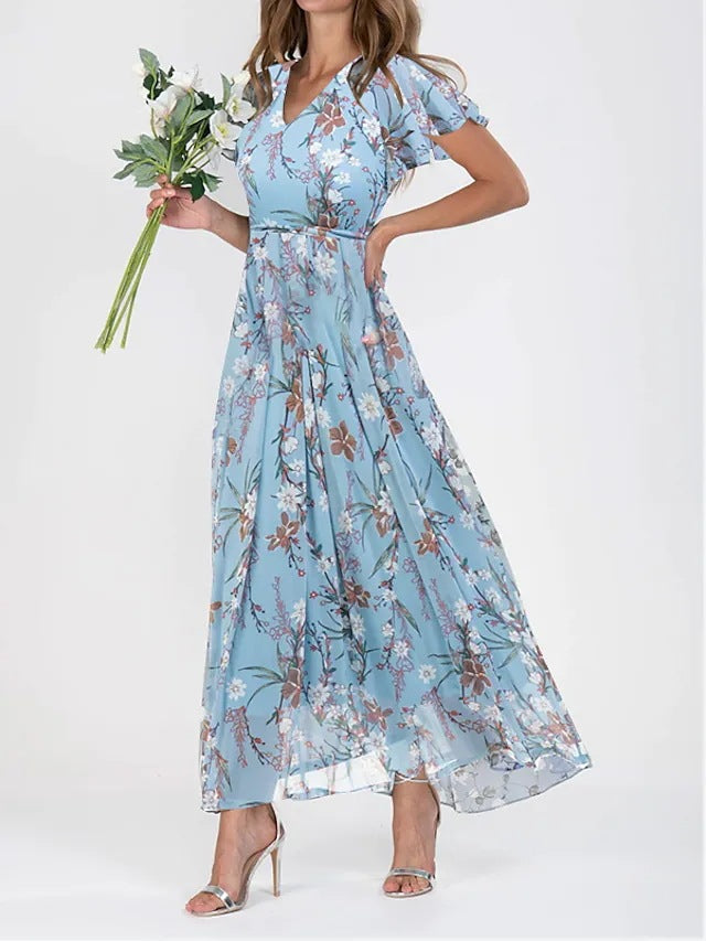 Lange zomerjurk met bloemenprint voor zonnige dagen en nonchalant momenten