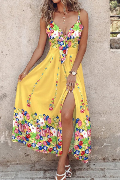 Elena - Lange spaghetti strapless jurk met casual print