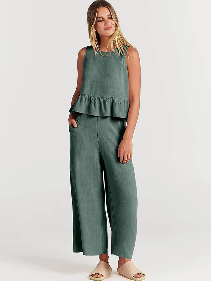 Zomers dames setje met top en losse broek in nonchalant stijl