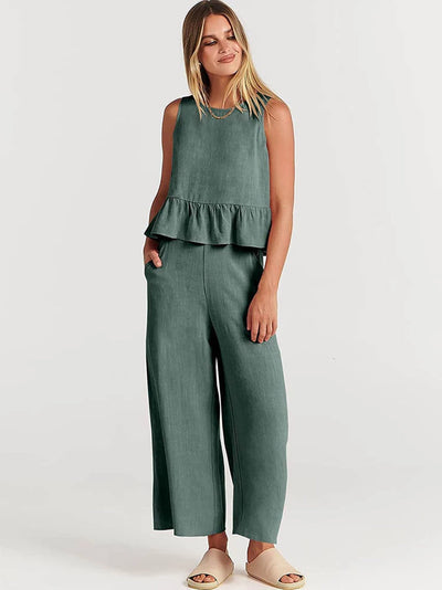 Zomers dames setje met top en losse broek in nonchalant stijl