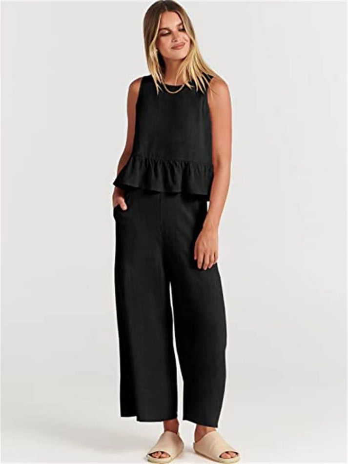 Zomers dames setje met top en losse broek in nonchalant stijl
