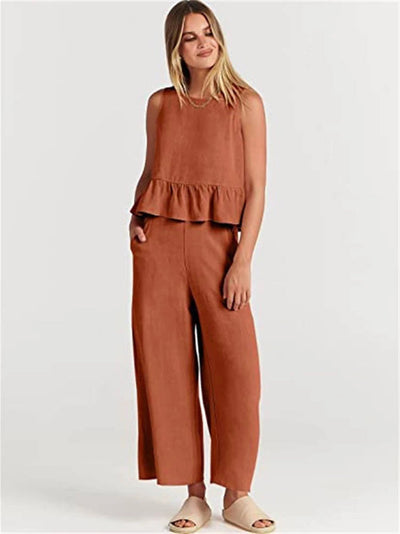 Zomers dames setje met top en losse broek in nonchalant stijl
