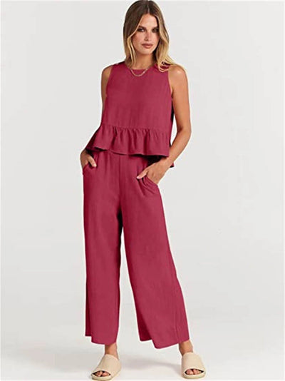 Zomers dames setje met top en losse broek in nonchalant stijl