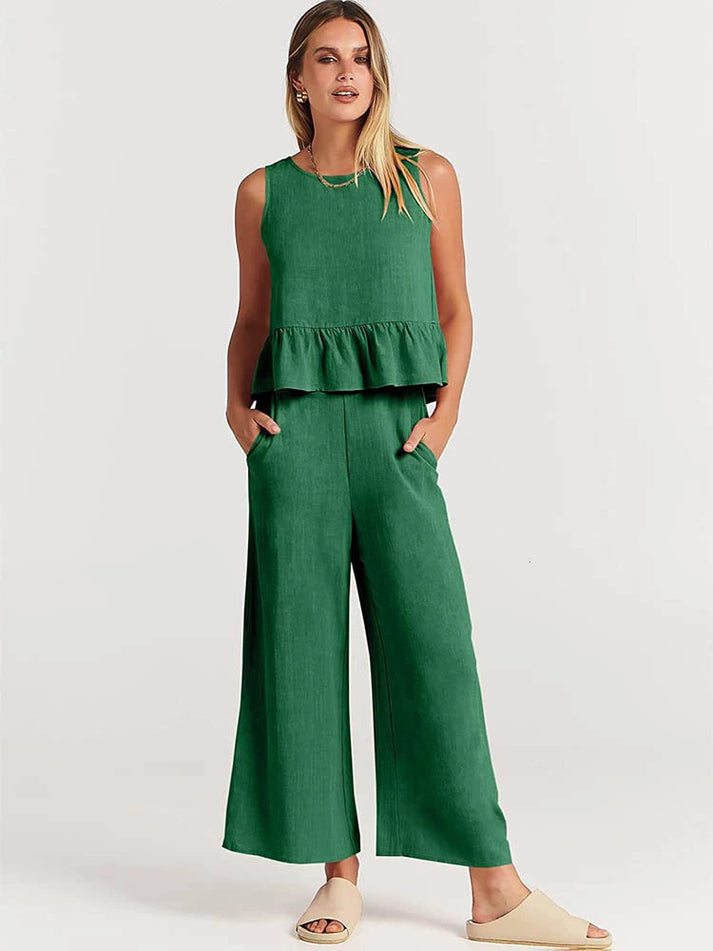 Zomers dames setje met top en losse broek in nonchalant stijl