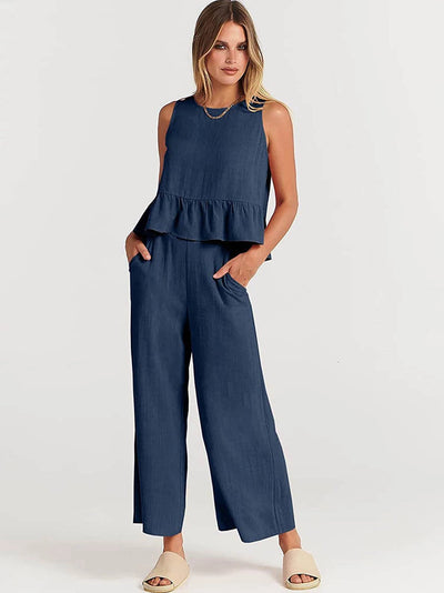 Zomers dames setje met top en losse broek in nonchalant stijl