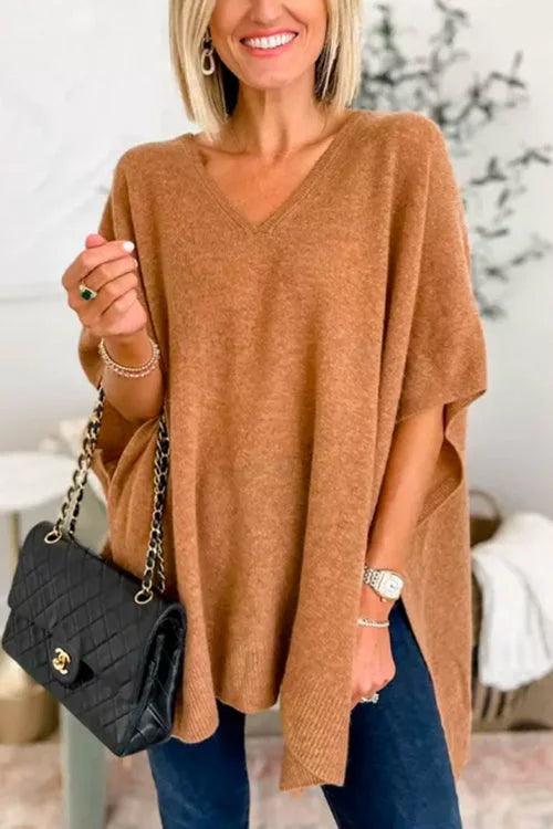 Jessica - Effen poncho-trui met V-hals, losse pasvorm en stijlvolle snit