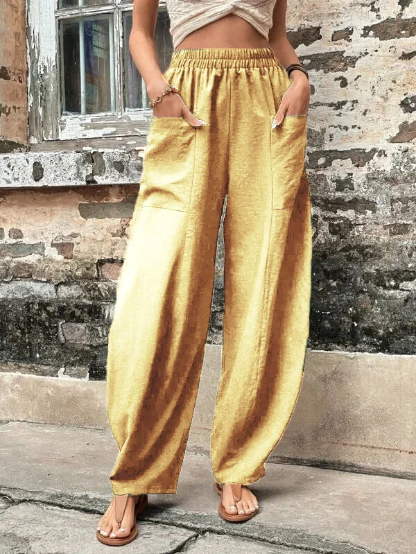 Malena damesbroek oversized, elastische zakken, eenkleurig, losse broek