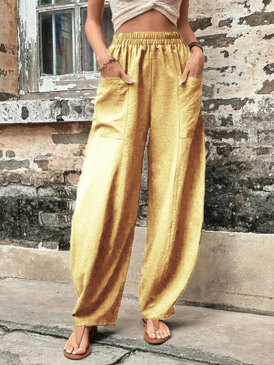 Malena damesbroek oversized, elastische zakken, eenkleurig, losse broek
