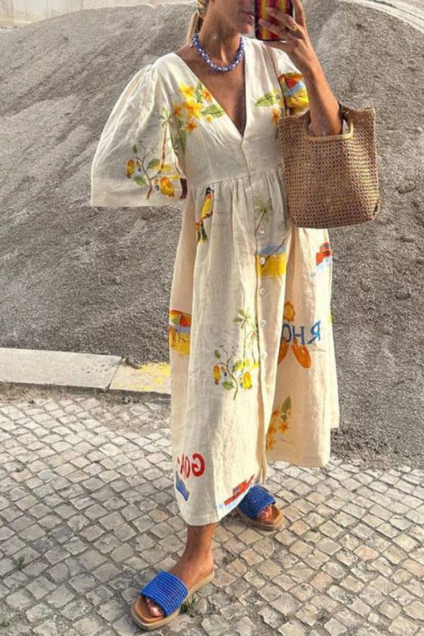 Zomerse midi jurk met stijlvolle strandprint