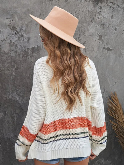 Kleurblok Cardigan voor Dames, Open Voorzijde Losse Trui voor Lente en Herfst Mode