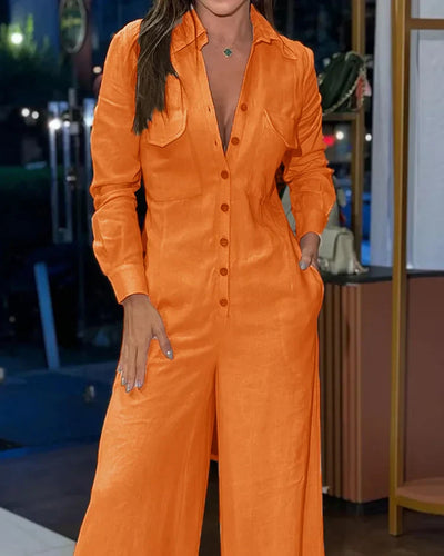 Angela - Casual jumpsuit met revers in effen kleur