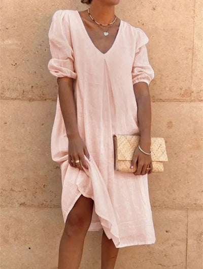 Sara - V-hals Casual Linnen Shift Dress