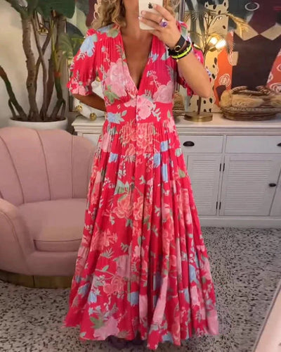 Mina - V-hals jurk met bloemenprint