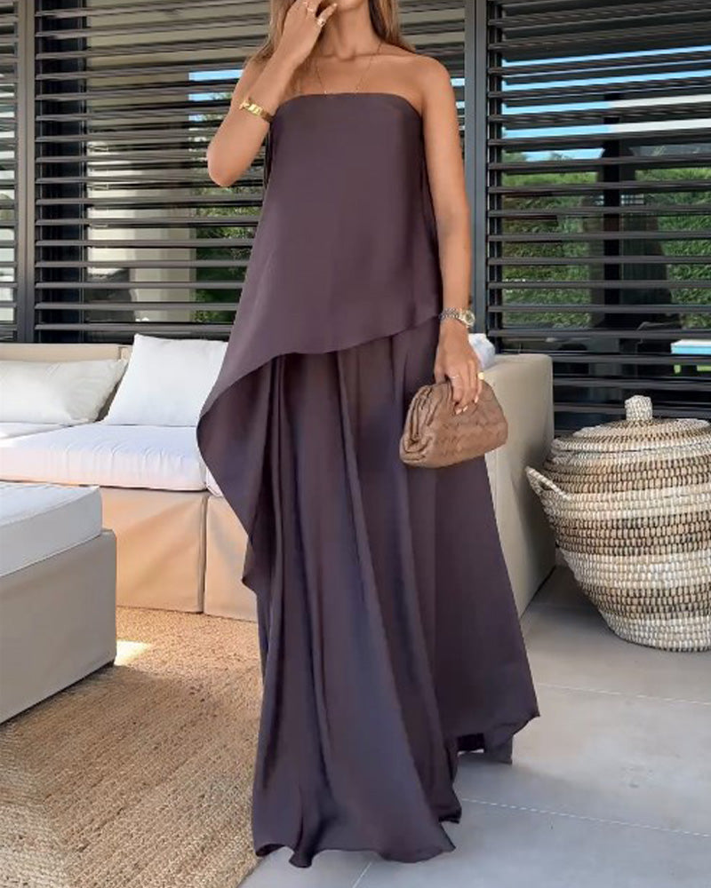 Moderne dames set met wijde rok en cape top in eigentijds ontwerp
