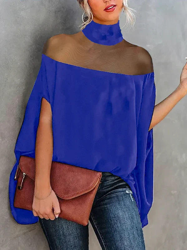 Gwyneth - Transparante blouses met hoge hals en shirts met vleermuismouwen