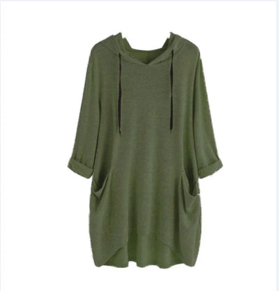 Helen - Vrouwen Hooded Solid Color Los Sweatshirt, Onregelmatige Zak Top