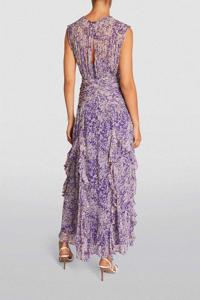 Elegante maxi-jurk met geplooide stof en speelse volantdetails voor een stijlvolle uitstraling