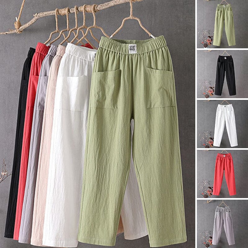 StayRael Katoenen en linnen broek met elastische tailleband