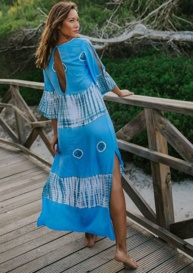 Lange strandtuniek met print en losvallend model voor zomerse dagen