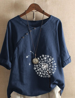 Alba - Groen O-hals T-shirt met bloemenprint en casual halve mouwen