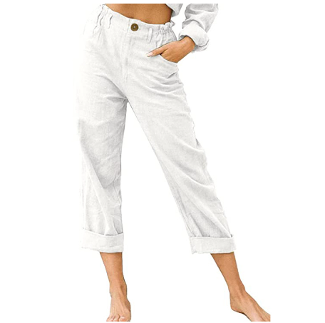 Mia - Dames Katoen Linnen Comfort Rechte Casual Broek
