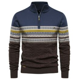 Heren Chenille Trui met Jacquard Blokpatroon – Stijlvolle Comfort