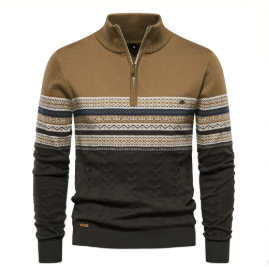 Heren Chenille Trui met Jacquard Blokpatroon – Stijlvolle Comfort