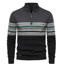 Heren Chenille Trui met Jacquard Blokpatroon – Stijlvolle Comfort