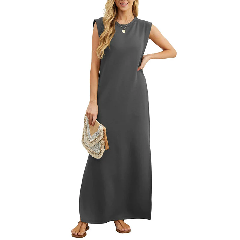 Casual dames maxi jurk met ronde hals en mouwloos ontwerp
