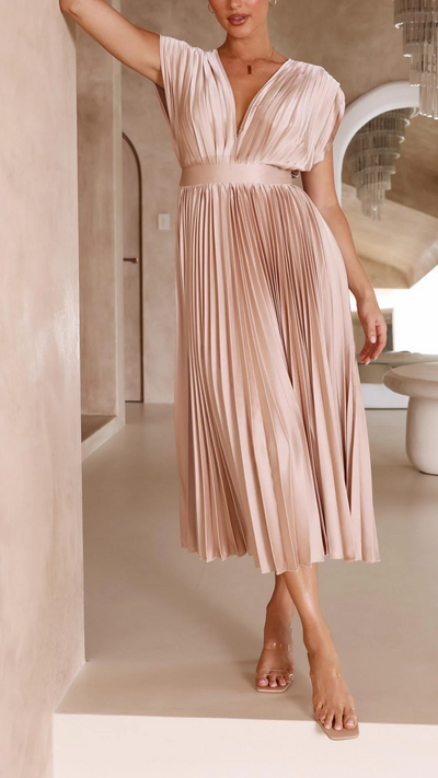 Elegante geplooide midi jurk voor feestelijke momenten