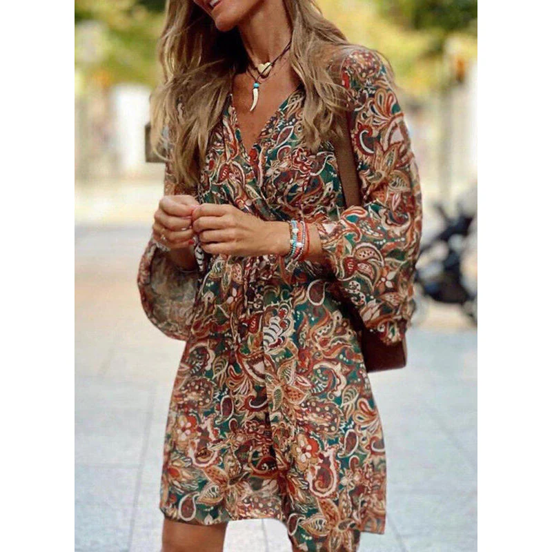 Boho mini jurk met luchtige pasvorm en wijde mouwen voor zomerse dagen