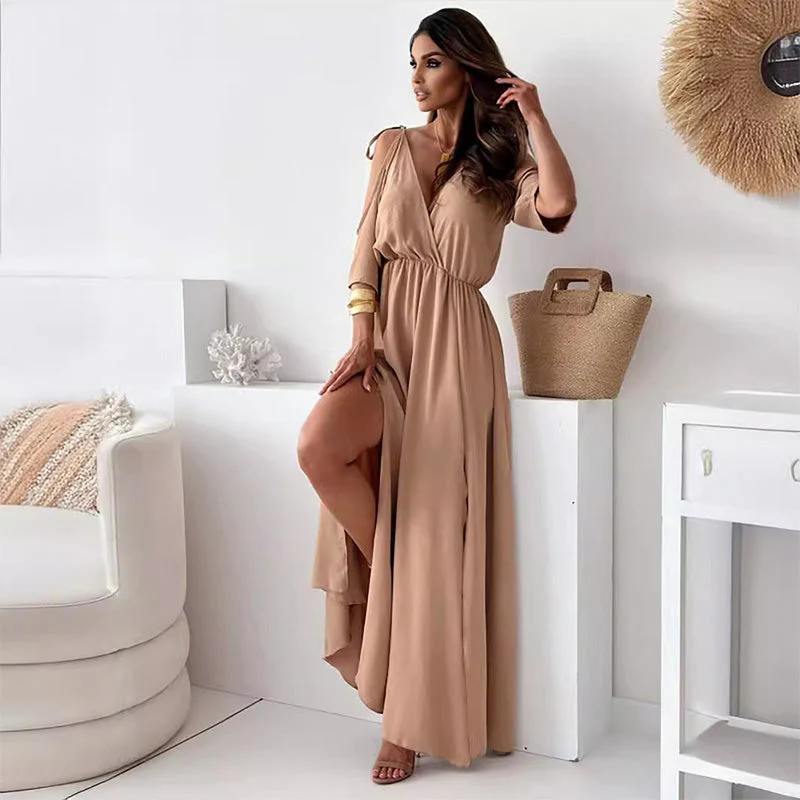 Elegante maxi damesjurk met korte mouwen en vloeiend ontwerp