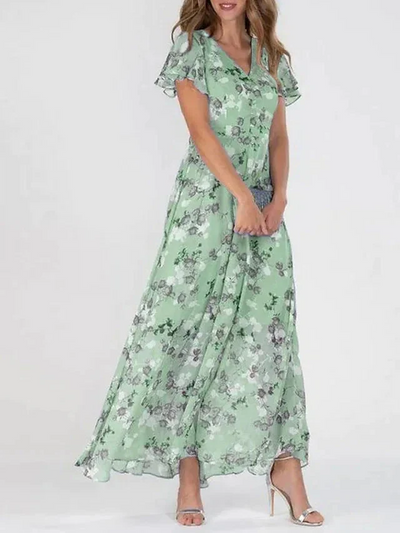 Stijlvolle elegante maxi jurk met bloemenprint en korte mouwen