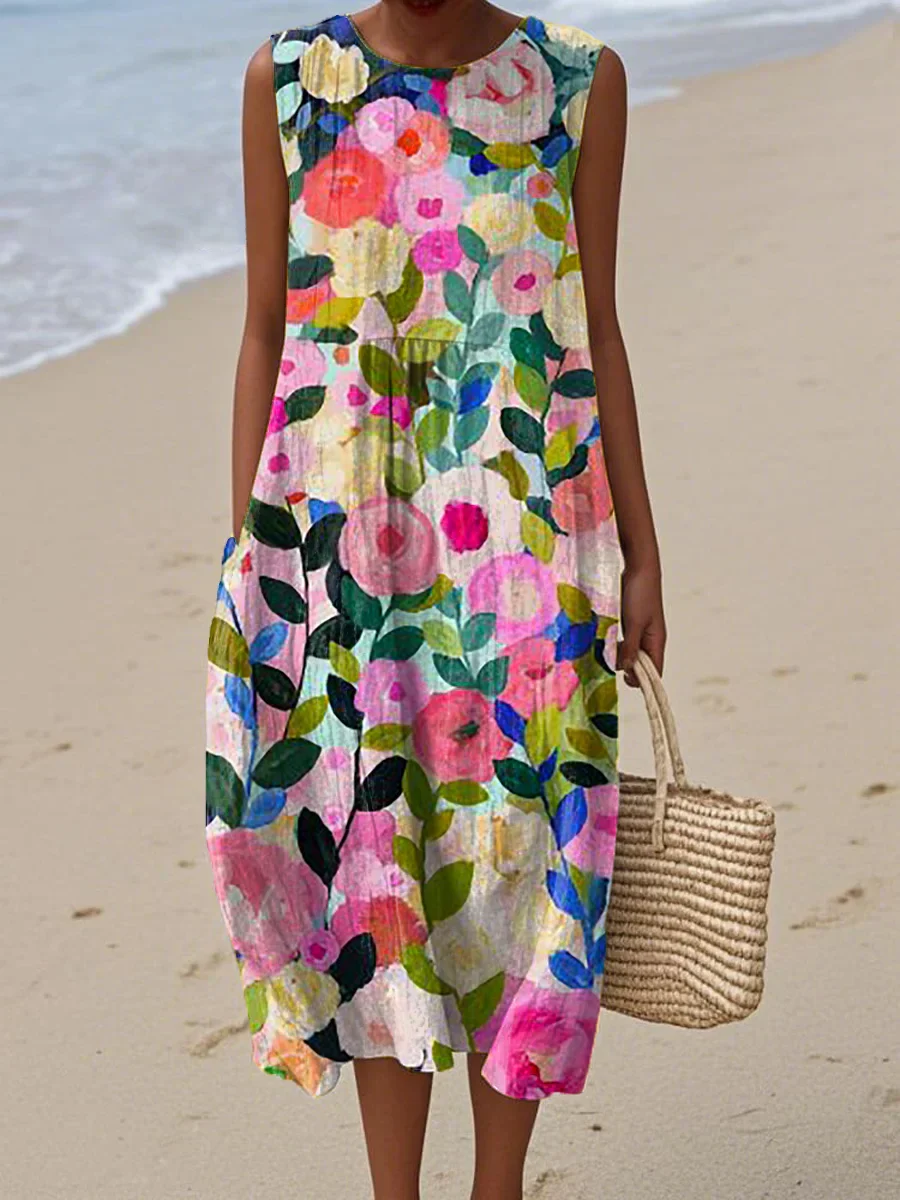 Mouwloze maxi jurk met bloemenprint voor de zomer