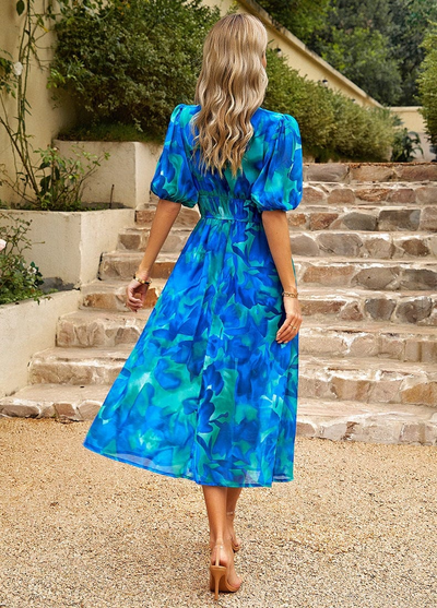 Bohemian maxi jurk met bloemenprint en korte mouwtjes
