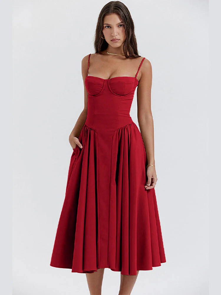 Elegante midi jurk met fijne bandjes voor zomerse dagen