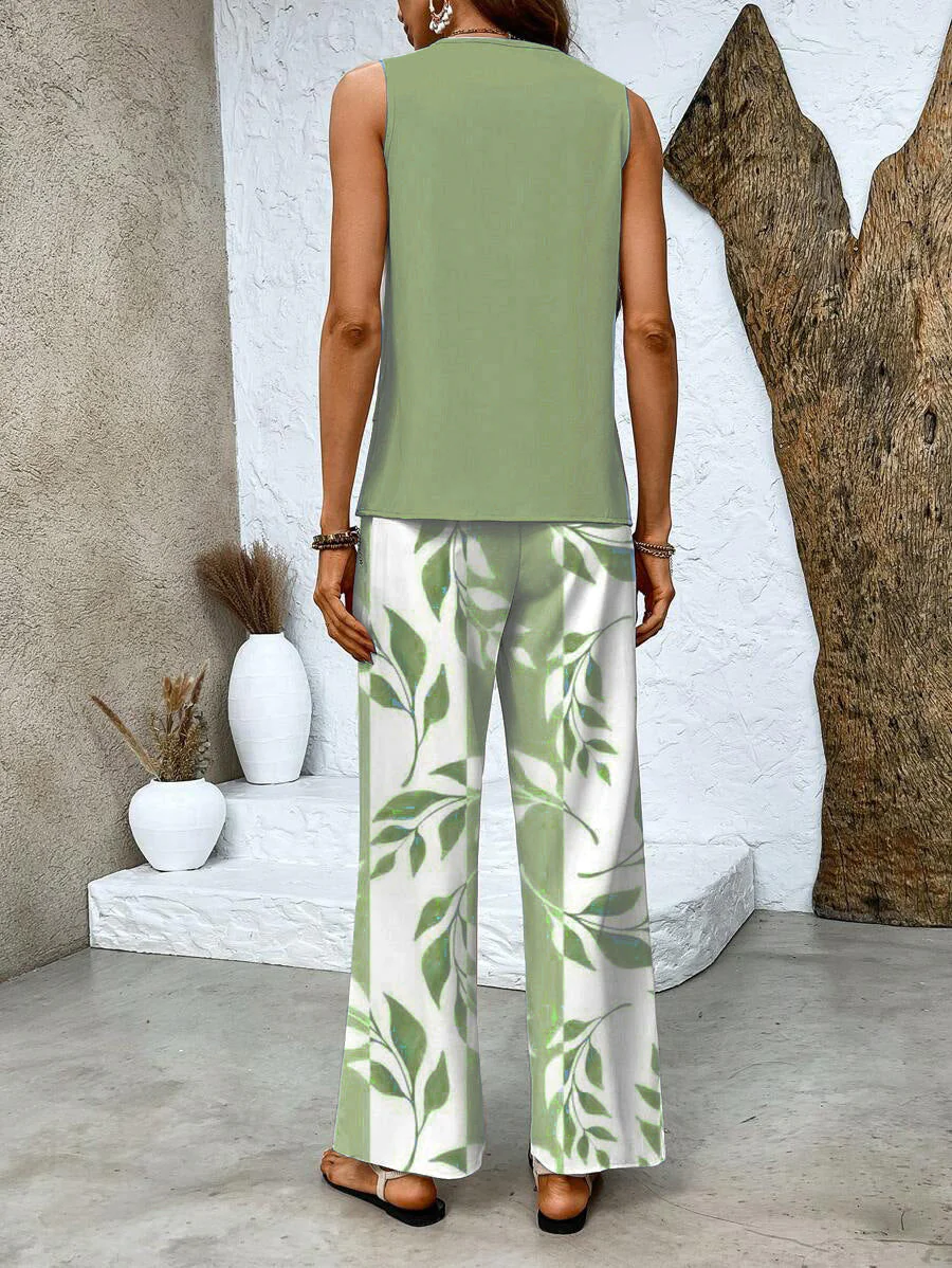 Tweedelige damesoutfit met mouwloze top met print en bijpassende broek