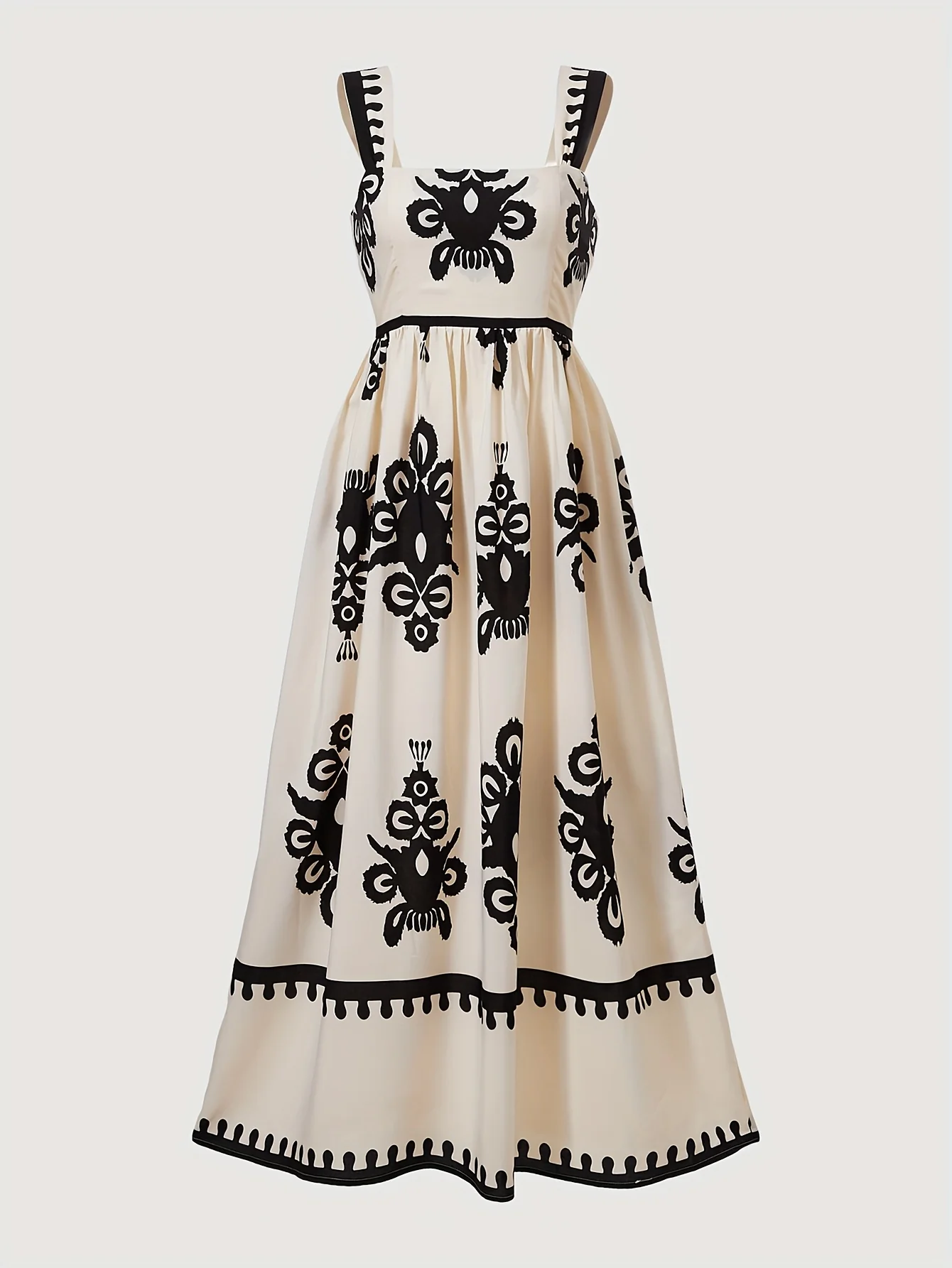 Lange mouwloze jurk met retro print en elegante uitstraling