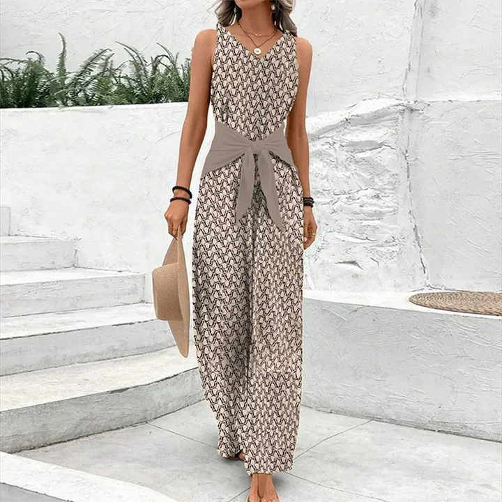 Stijlvolle elegante jumpsuit zonder mouwen met wijde broekspijpen