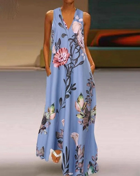 Zomerse maxi jurk met bloemenpatroon en boho uitstraling