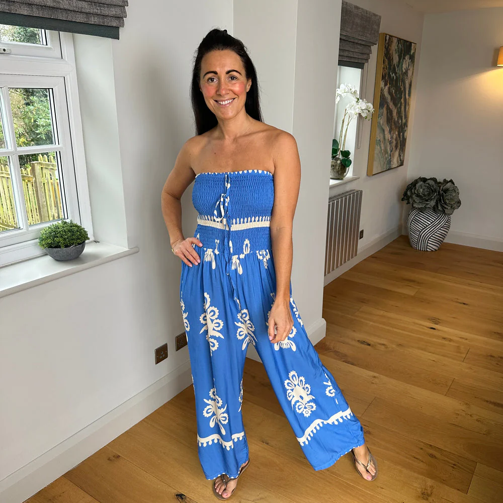 Lange wijde dames jumpsuit met halterstijl bovenkant