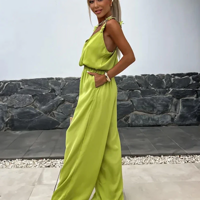 Mouwloze dames jumpsuit met wijde pijpen voor een moderne look