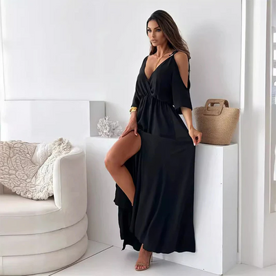 Elegante maxi damesjurk met korte mouwen en vloeiend ontwerp