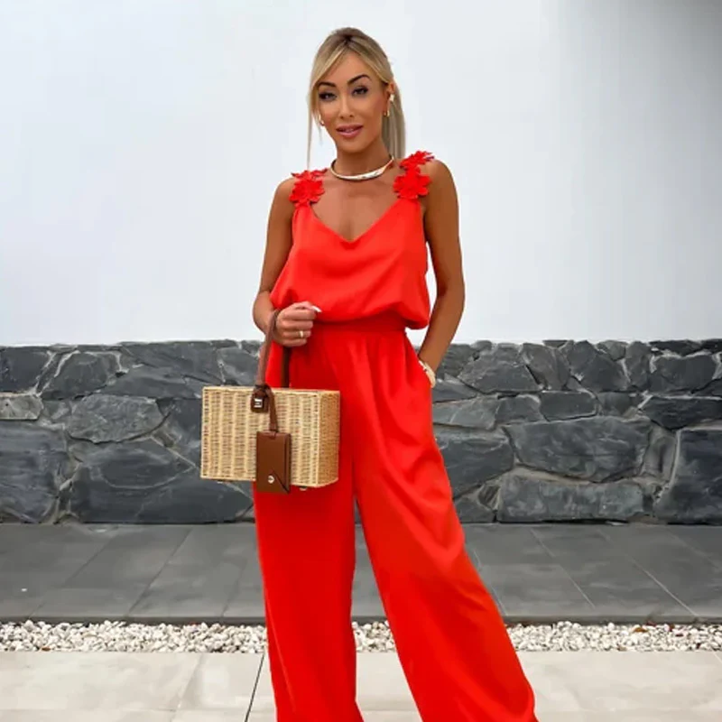 Mouwloze dames jumpsuit met wijde pijpen voor een moderne look